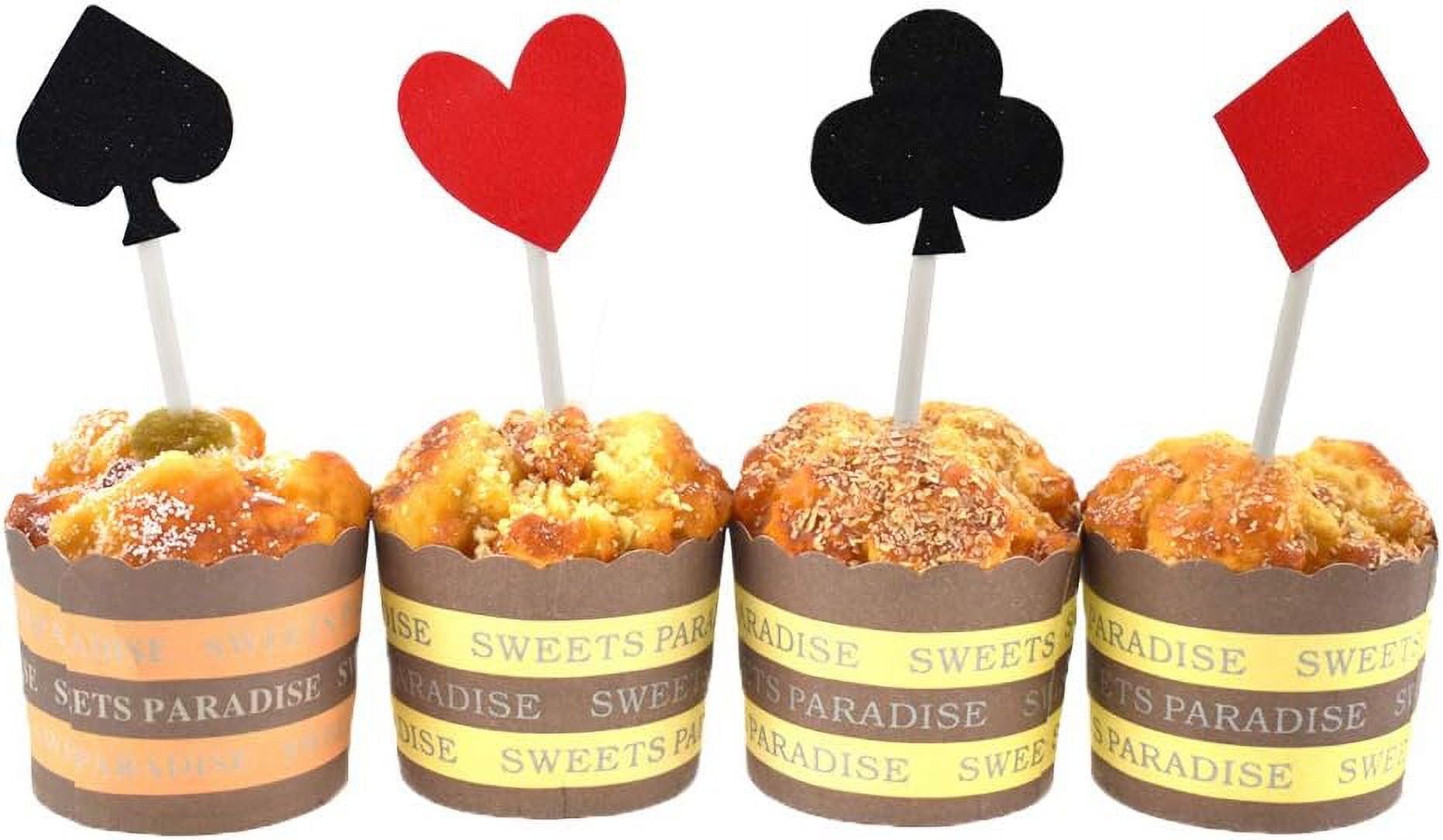 HUIANER Glitter Poker Heart Cupcake Toppers, Playing Cards Muffin Cake Fruit Food Picks Casino Party Decor (20pcs Poker)